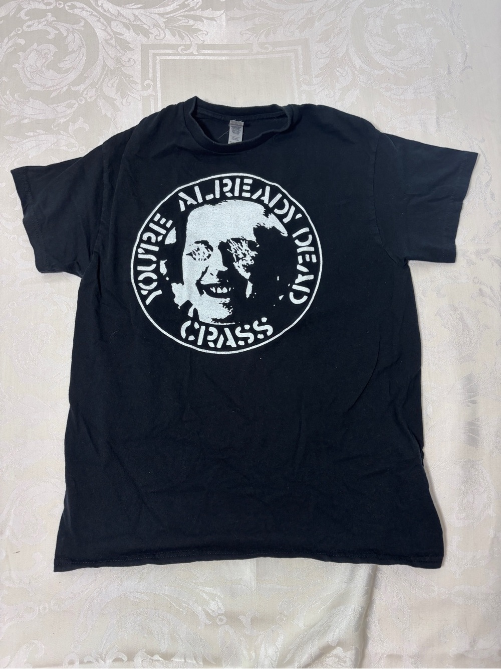 H&M Black You’re Already Dead Band Tee with White Circular Print